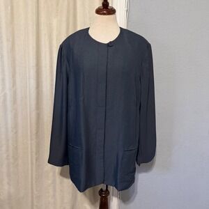 Elisabeth by Liz Claiborne Navy Blue Pin Dot Collarless Blazer Jacket Size 18